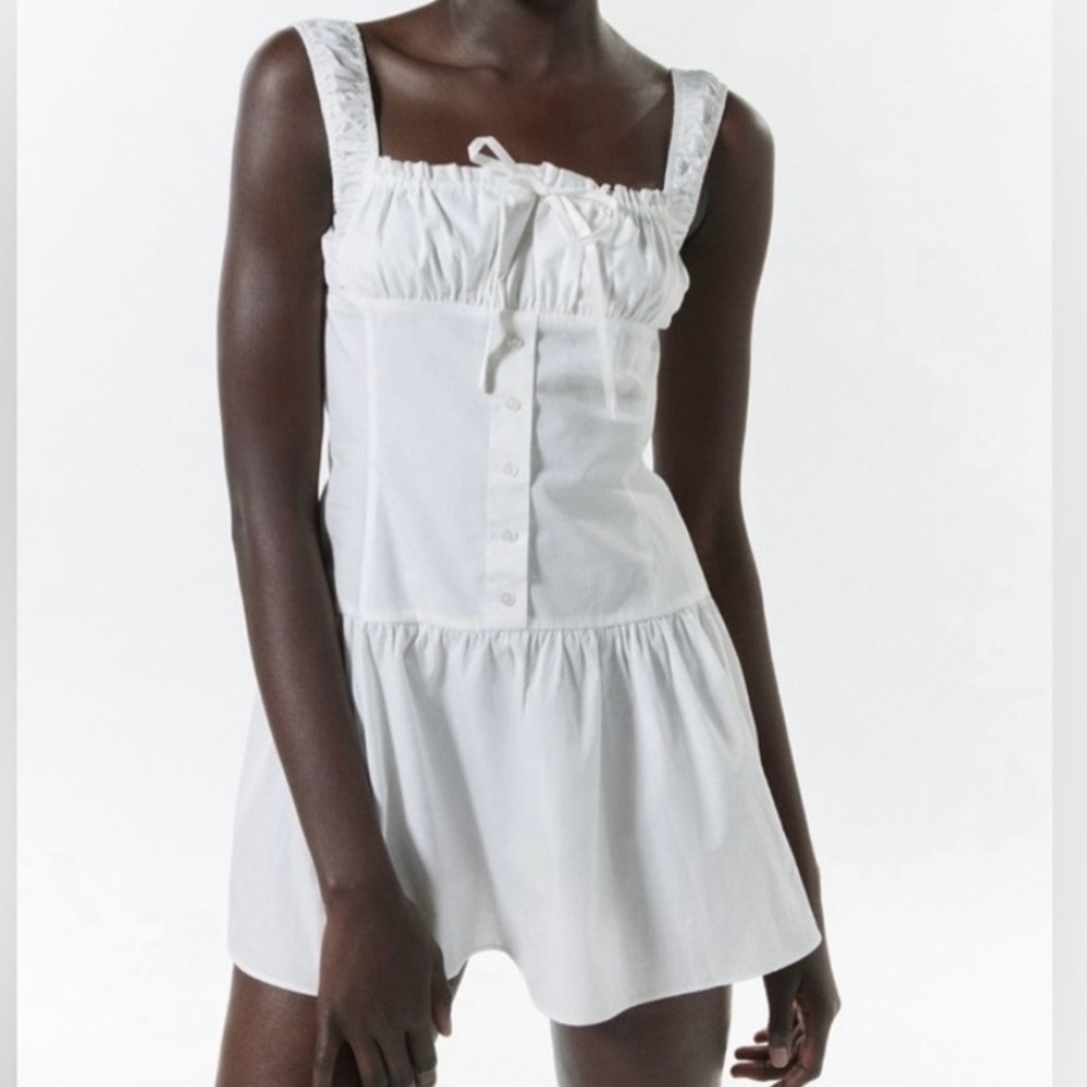 🟤NWT LIONESS by URBAN OUTFITTERS Drop-Waist Square Neck Mini Dress in White LG